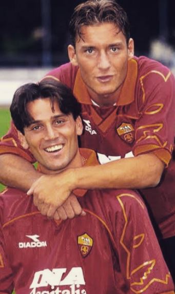 Maddalena Montella father Vincenzo Montella with Francesco Totti during their time at Roma